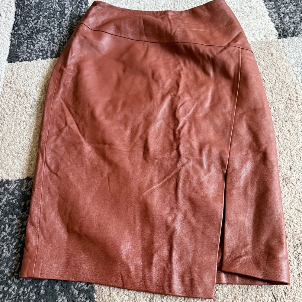 White House Black Market Brown Leather Pencil Skirt